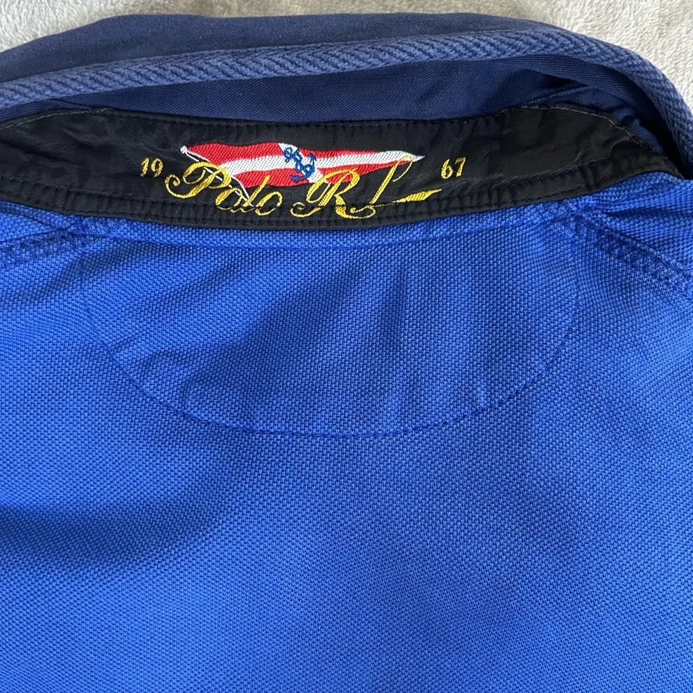 Polo Ralph Lauren nautical rugby blue white polo shirt with crest logo - Picture 10 of 15